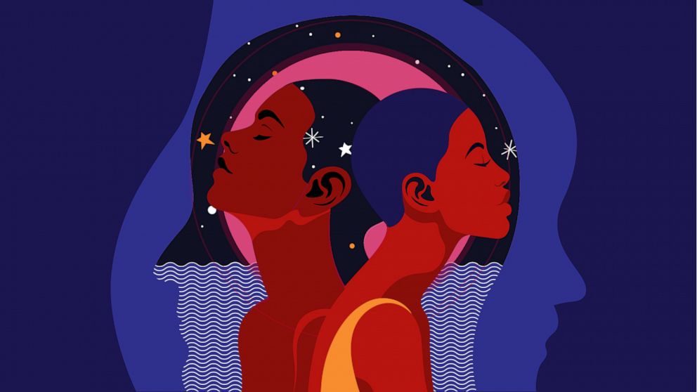 Two black women surrounded by space and stars
