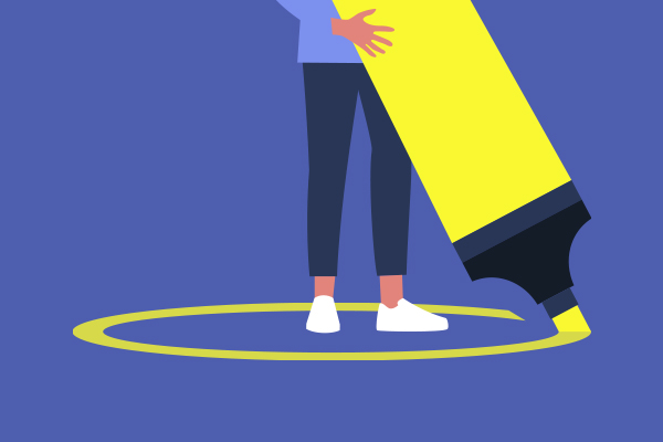 person drawing a circle around themselves with highlighter